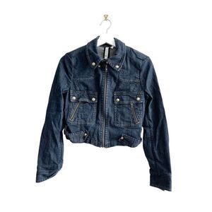BCBG Maxazria Womens Riley Cropped Jacket Thunder Denim Jean Blue Medium